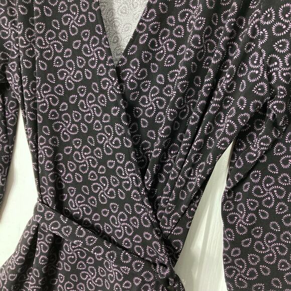 NWOT GEORGE Dress XL Black Purple Stretch Wrap 3/4 Sleeve Knee Geo-Pattern - Picture 6 of 9